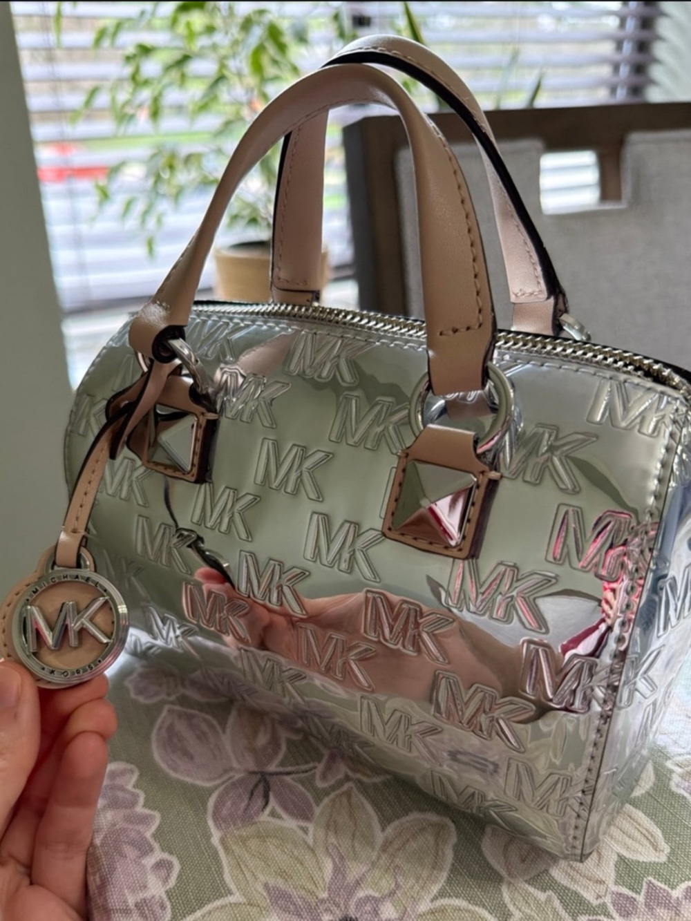 Michael Kors Grayson Small Logo Embossed Patent Duffel Crossbody Bag